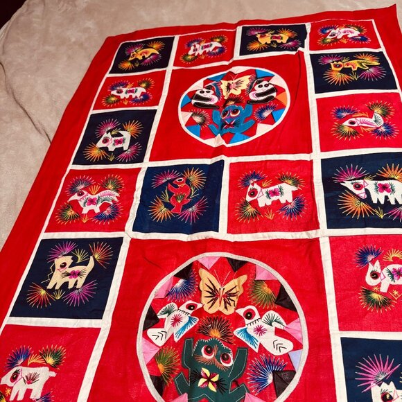 Vtg Bai Jia Bei Chinese Quilt Tapestry One Hundred Families Double Sided Hanging - Picture 9 of 11